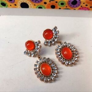 Fashion Coral Colored Gem Dangling Earrings w/cubic zirconia throughout them NWT